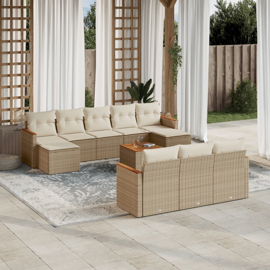 Set Divani da Giardino 11 pz con Cuscini Beige in Polyrattan | homemem39