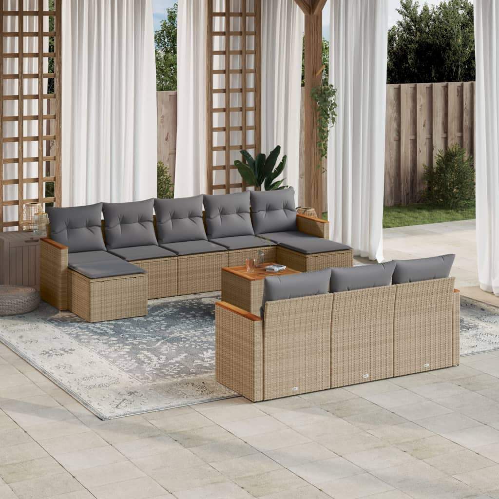 Set Divani da Giardino 11 pz con Cuscini Beige in Polyrattan - homemem39