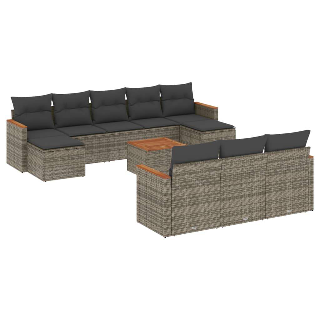 Set Divani da Giardino 11 pz con Cuscini in Polyrattan Grigio - homemem39