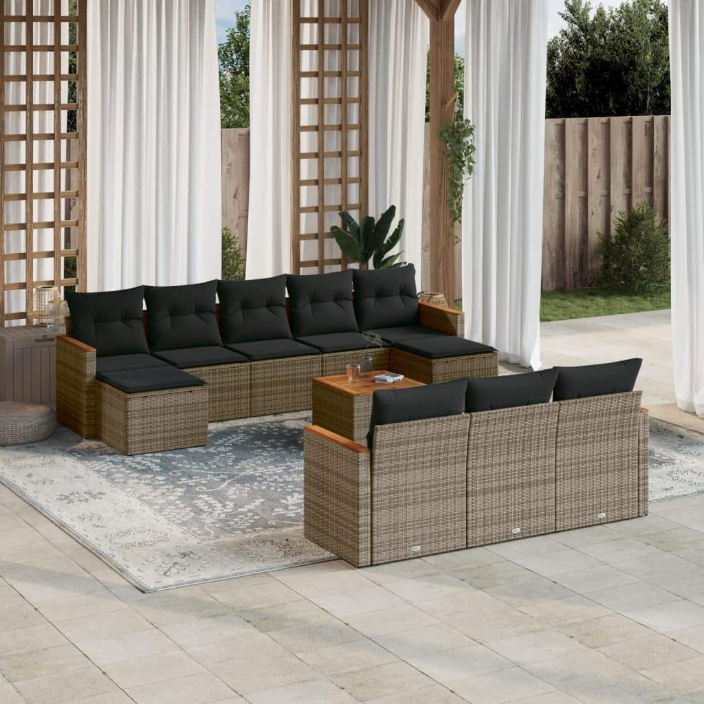 Set Divani da Giardino 11 pz con Cuscini in Polyrattan Grigio - homemem39