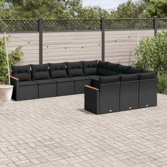 Set Divani da Giardino 11 pz con Cuscini in Polyrattan Nero - homemem39