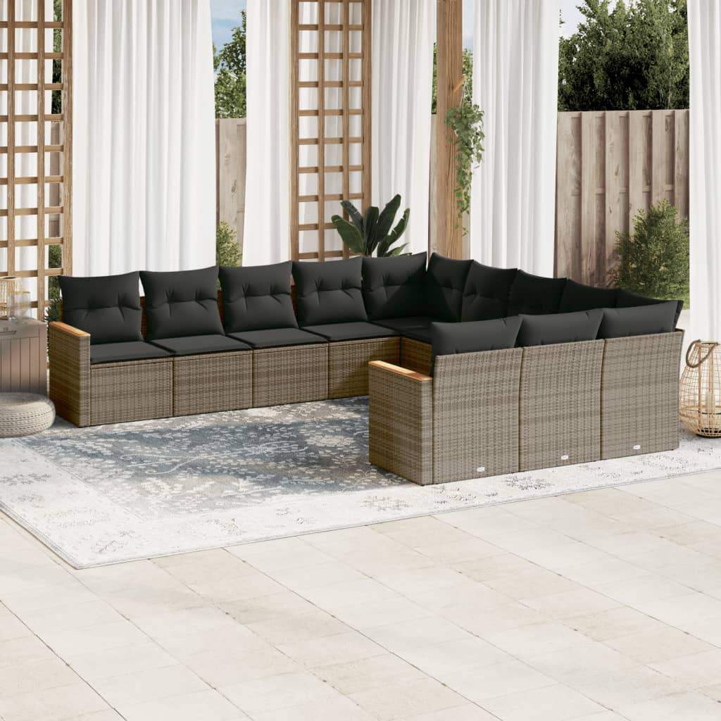 Set Divani da Giardino 11 pz con Cuscini in Polyrattan Grigio - homemem39