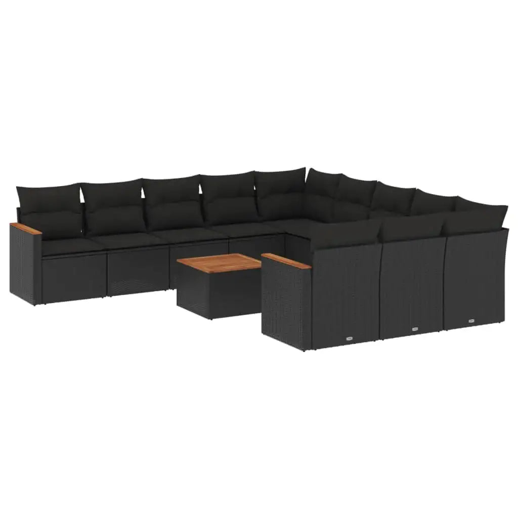 Set Divani da Giardino 12 pz con Cuscini Nero in Polyrattan - homemem39