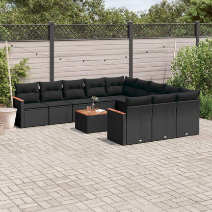 Set Divani da Giardino 12 pz con Cuscini Nero in Polyrattan - homemem39