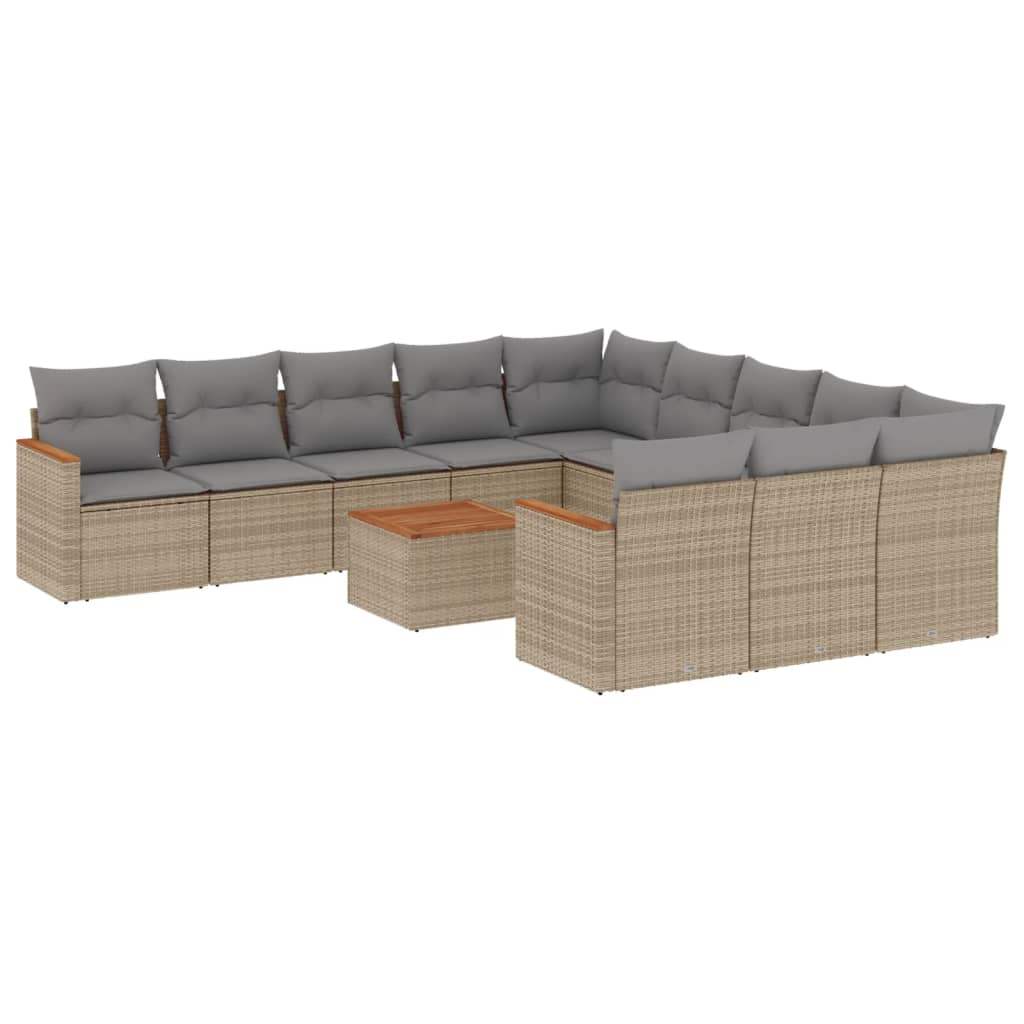 Set Divani da Giardino 12 pz con Cuscini Beige in Polyrattan - homemem39