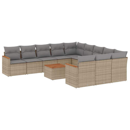 Set Divani da Giardino 12 pz con Cuscini Beige in Polyrattan - homemem39