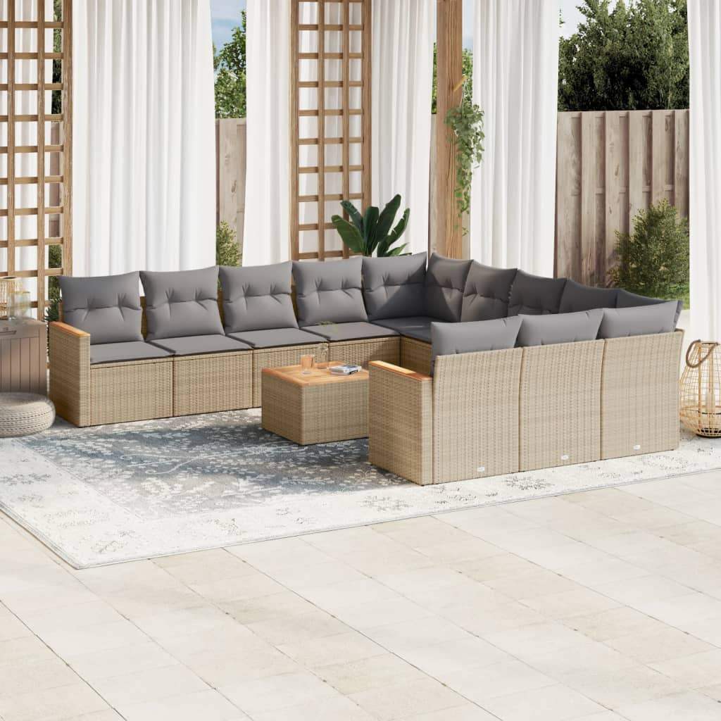 Set Divani da Giardino 12 pz con Cuscini Beige in Polyrattan - homemem39