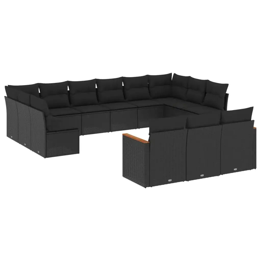 Set Divani da Giardino 13pz con Cuscini Nero in Polyrattan - homemem39