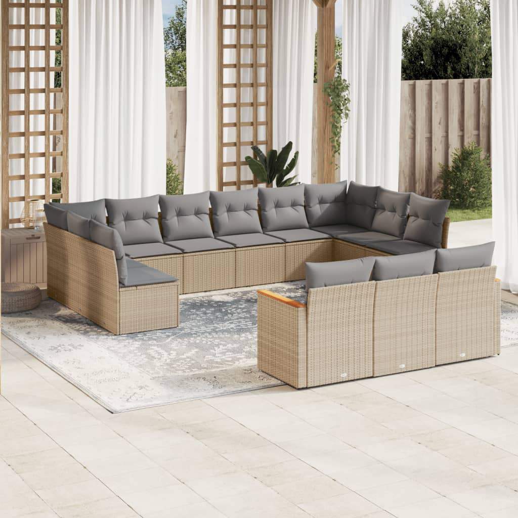 Set Divano da Giardino 13 pz con Cuscini Beige in Polyrattan - homemem39