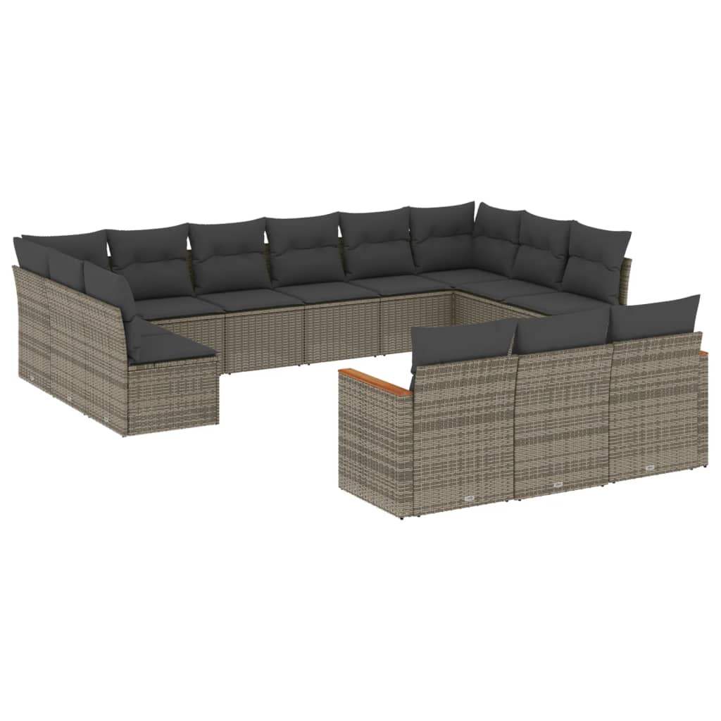 Set Divani da Giardino 13 pz con Cuscini Grigio in Polyrattan - homemem39