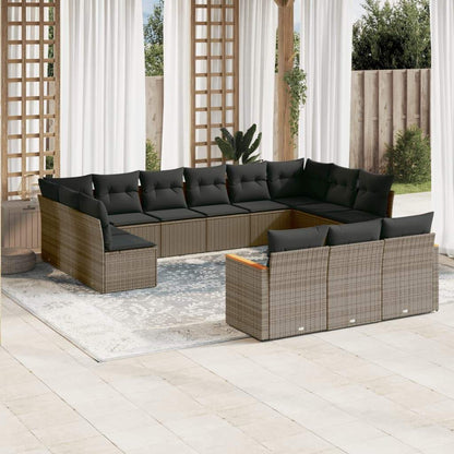 Set Divani da Giardino 13 pz con Cuscini Grigio in Polyrattan - homemem39