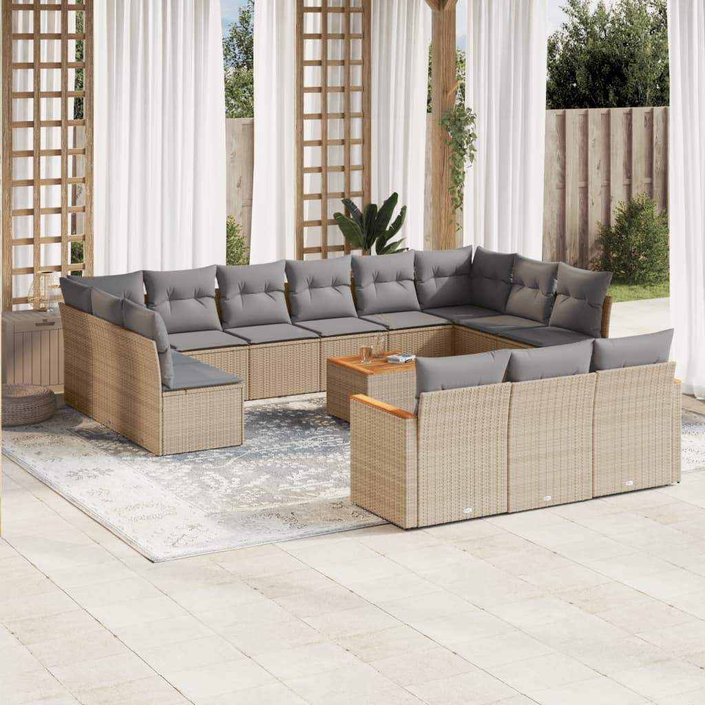 Set Divani da Giardino 14pz con Cuscini in Polyrattan Beige - homemem39