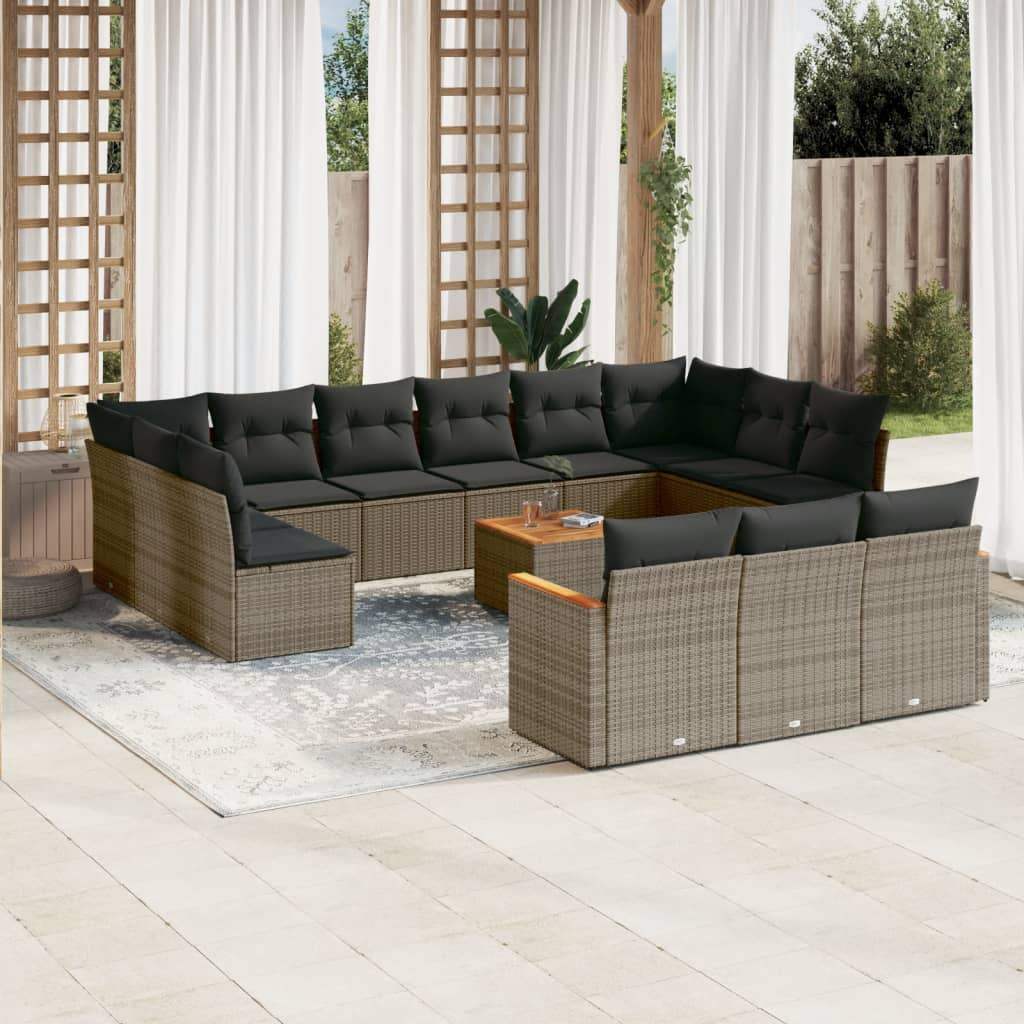 Set Divani da Giardino 14pz con Cuscini in Polyrattan Grigio - homemem39