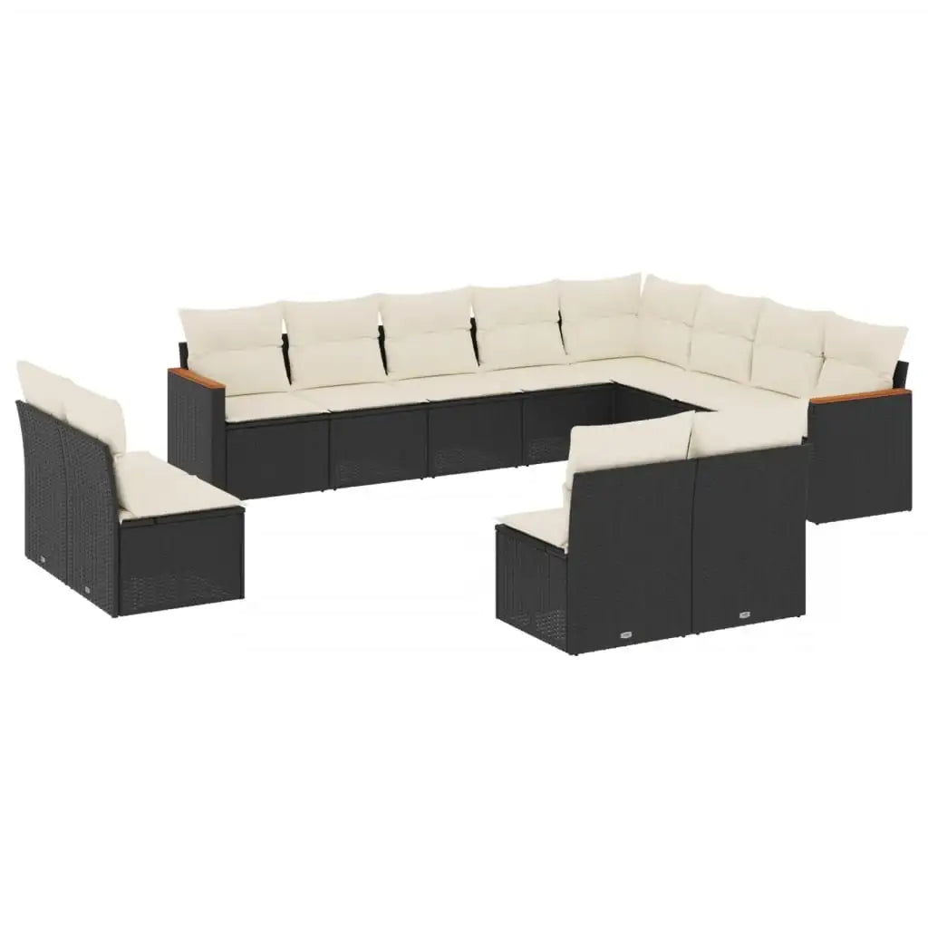 Set Divani da Giardino 12 pz con Cuscini Nero in Polyrattan - homemem39