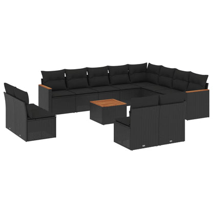 Set Divani da Giardino 13pz con Cuscini Nero in Polyrattan | homemem39