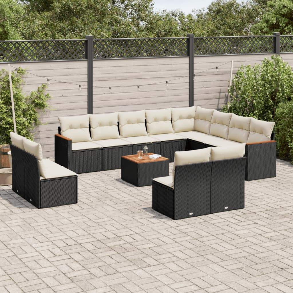 Set Divani da Giardino 13pz con Cuscini Nero in Polyrattan - homemem39
