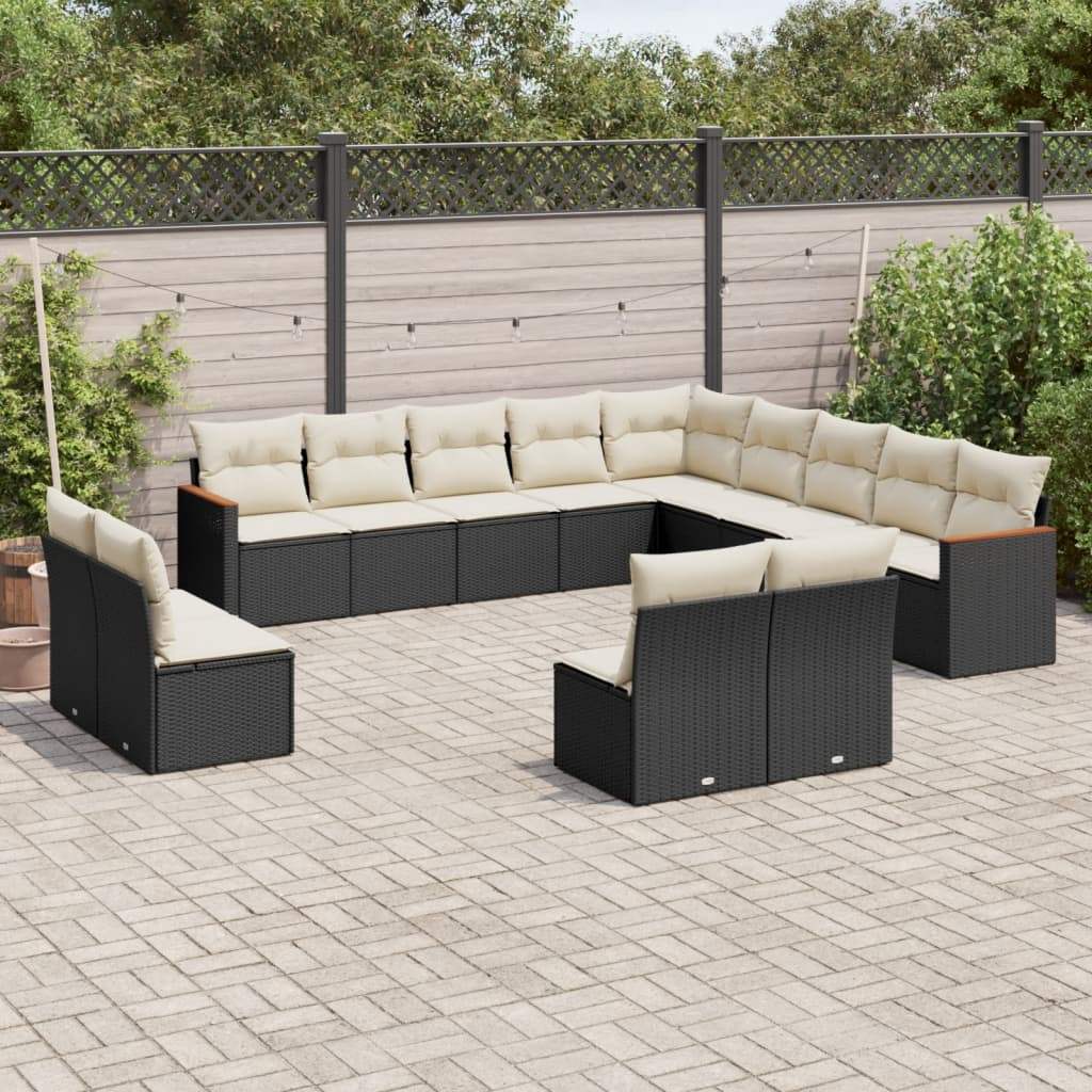 Set Divani da Giardino 13pz con Cuscini Nero in Polyrattan - homemem39