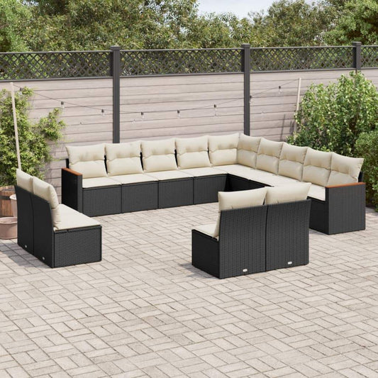 Set Divani da Giardino 13pz con Cuscini Nero in Polyrattan - homemem39