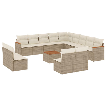 Set Divani da Giardino 14pz con Cuscini in Polyrattan Beige | homemem39