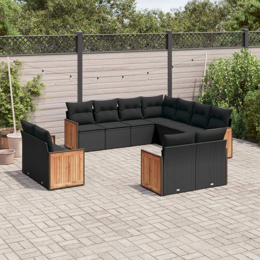 Set Divani da Giardino 11 pz con Cuscini in Polyrattan Nero - homemem39