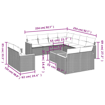 Set Divani da Giardino 12 pz con Cuscini Nero in Polyrattan