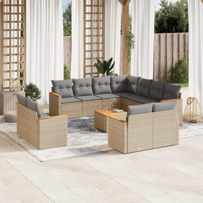 Set Divani da Giardino 12 pz con Cuscini Beige in Polyrattan - homemem39