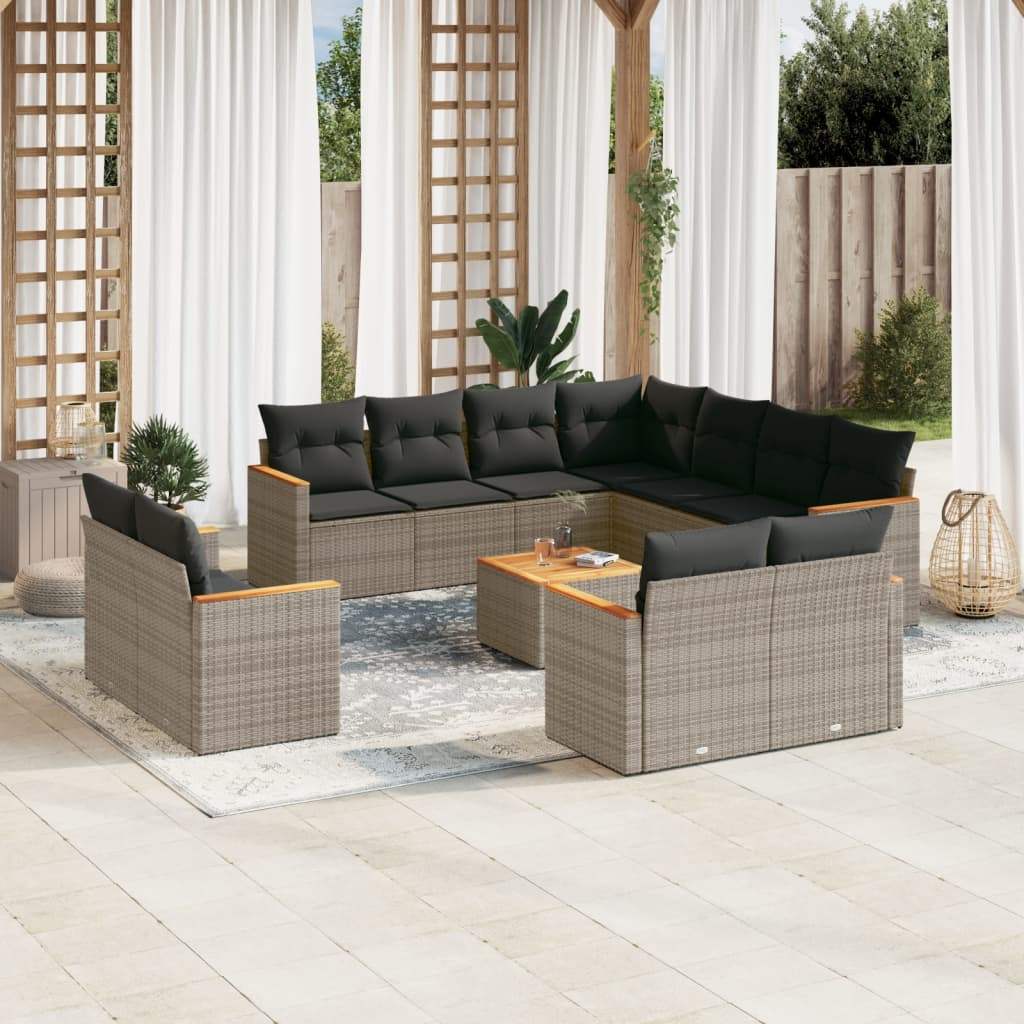 Set Divani da Giardino 12 pz con Cuscini Grigio in Polyrattan - homemem39