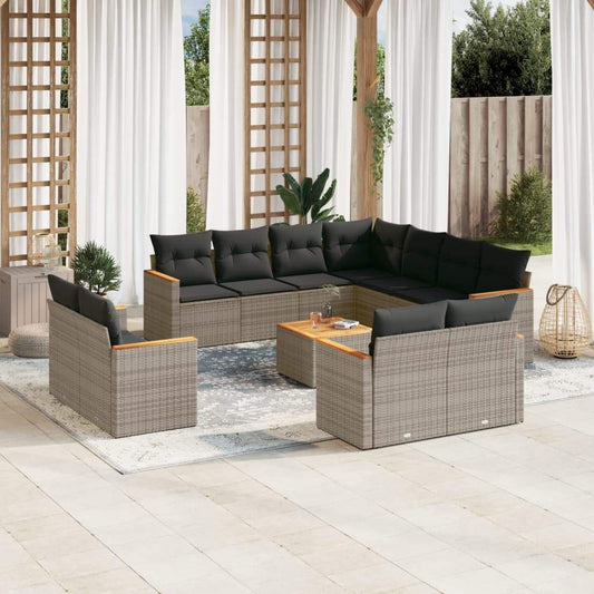 Set Divani da Giardino 12 pz con Cuscini Grigio in Polyrattan - homemem39