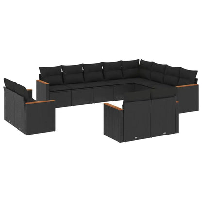 Set Divani da Giardino 12 pz con Cuscini Nero in Polyrattan - homemem39
