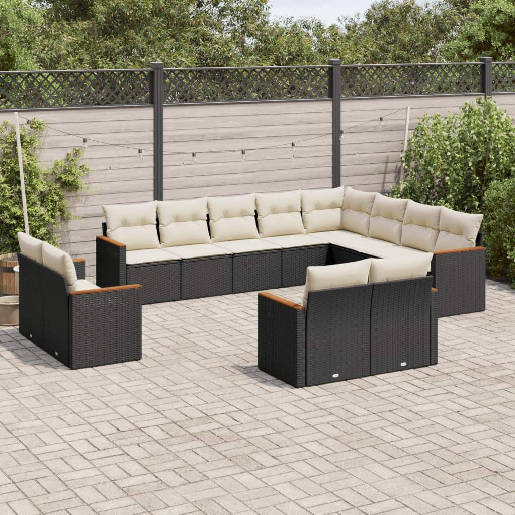 Set Divani da Giardino 12 pz con Cuscini Nero in Polyrattan - homemem39