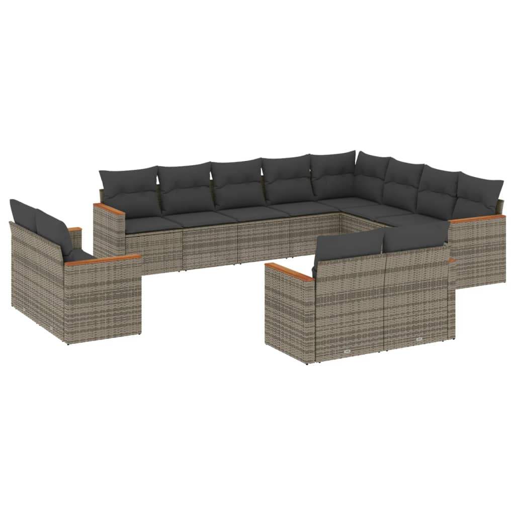 Set Divani da Giardino 12 pz con Cuscini Grigio in Polyrattan - homemem39