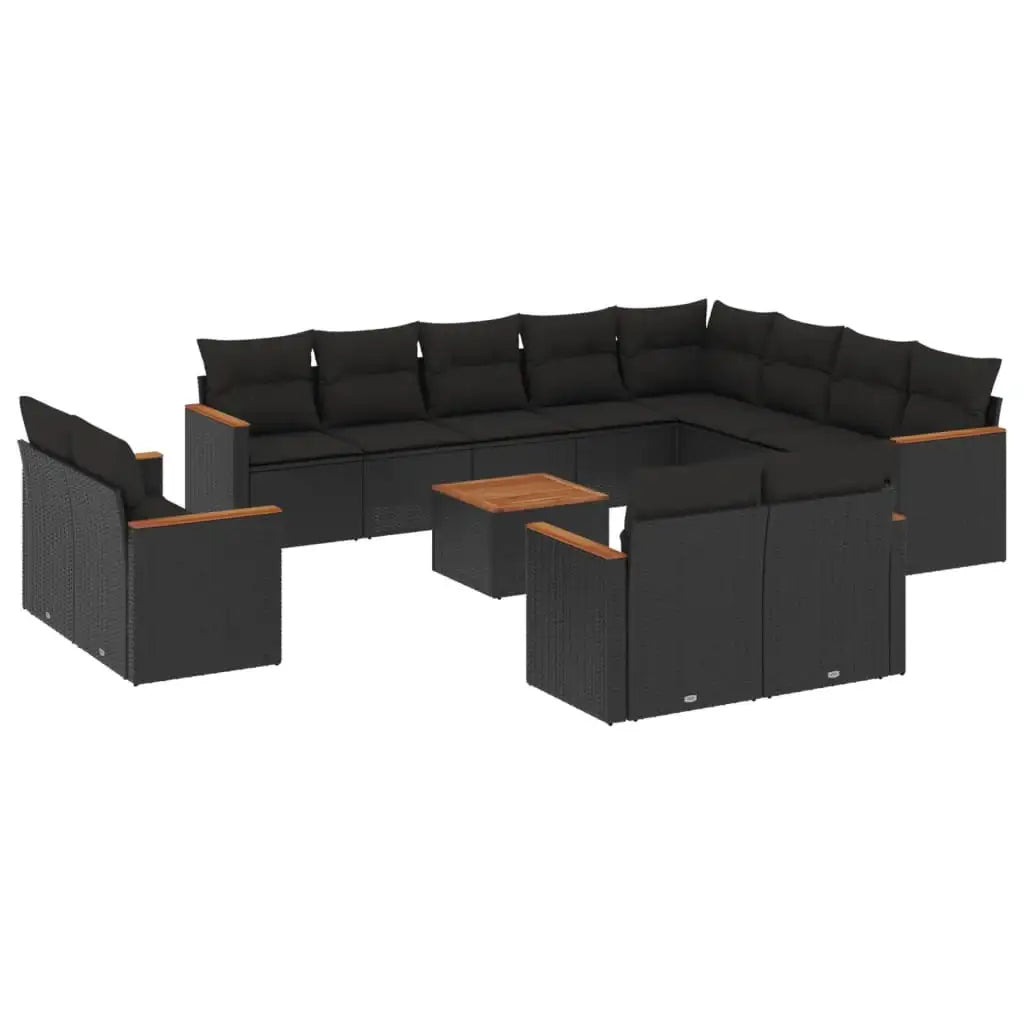 Set Divani da Giardino 13pz con Cuscini Nero in Polyrattan - homemem39