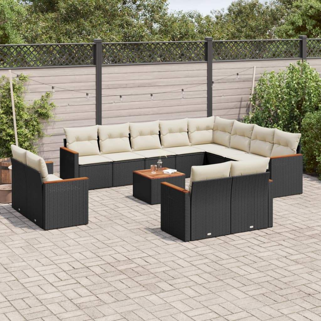 Set Divani da Giardino 13pz con Cuscini Nero in Polyrattan - homemem39