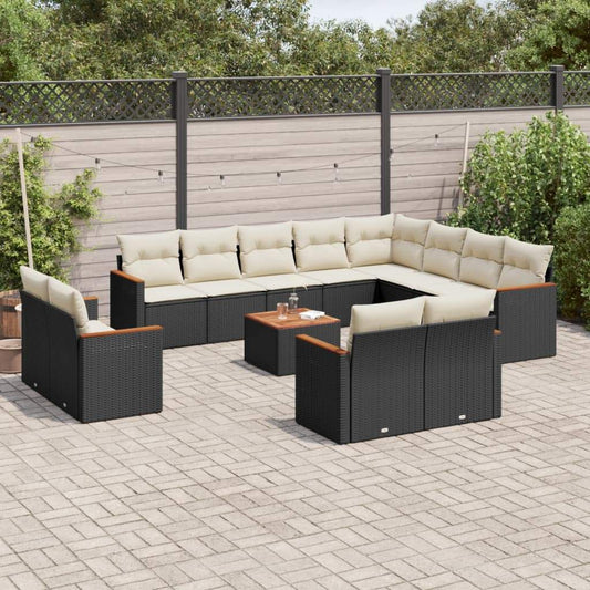 Set Divani da Giardino 13pz con Cuscini Nero in Polyrattan - homemem39