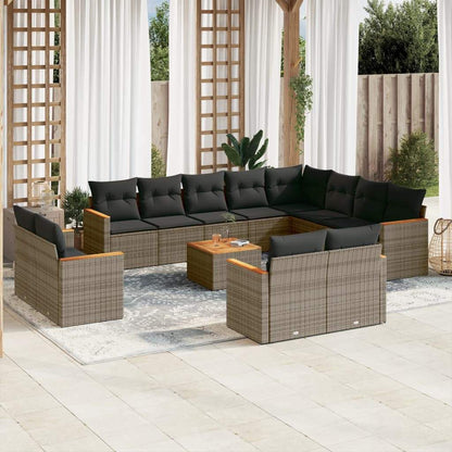 Set Divani da Giardino 13 pz con Cuscini Grigio in Polyrattan - homemem39
