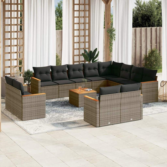 Set Divani da Giardino 13 pz con Cuscini Grigio in Polyrattan - homemem39