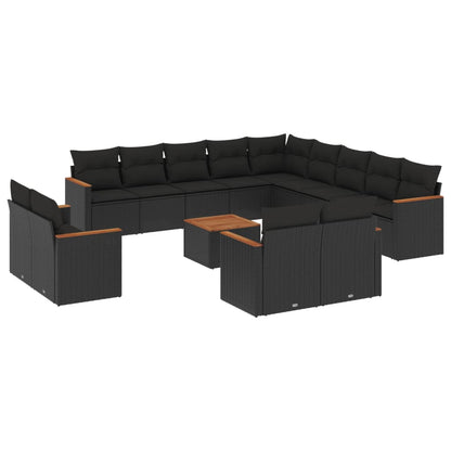 Set Divani da Giardino 14pz con Cuscini in Polyrattan Nero | homemem39