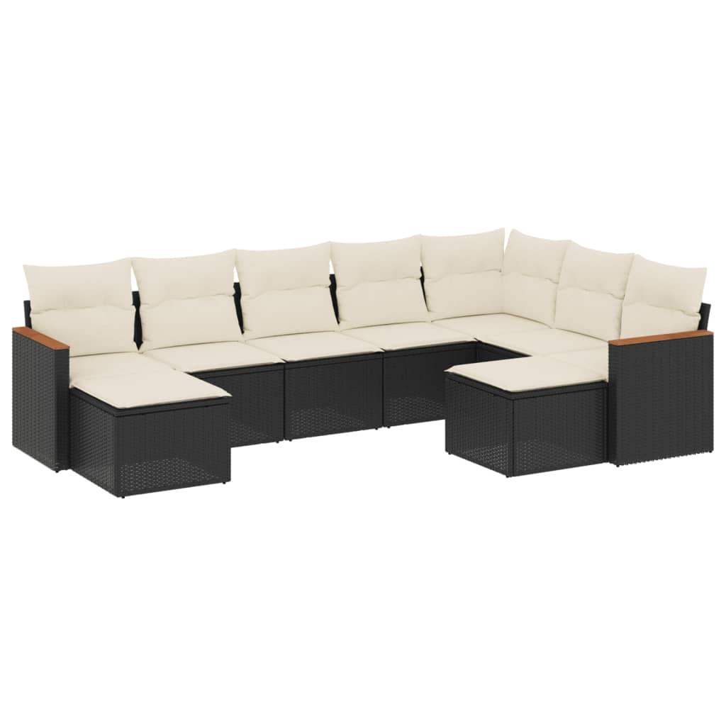 Set Divani da Giardino 9 pz con Cuscini Nero in Polyrattan - homemem39