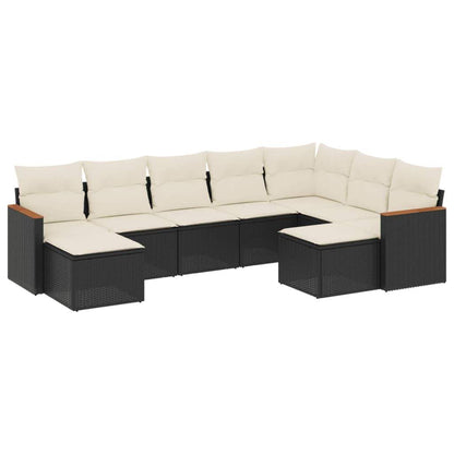 Set Divani da Giardino 9 pz con Cuscini Nero in Polyrattan - homemem39