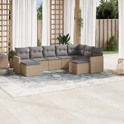 Set Divano da Giardino 9 pz con Cuscini Beige in Polyrattan - homemem39