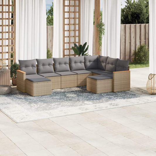 Set Divano da Giardino 9 pz con Cuscini Beige in Polyrattan - homemem39