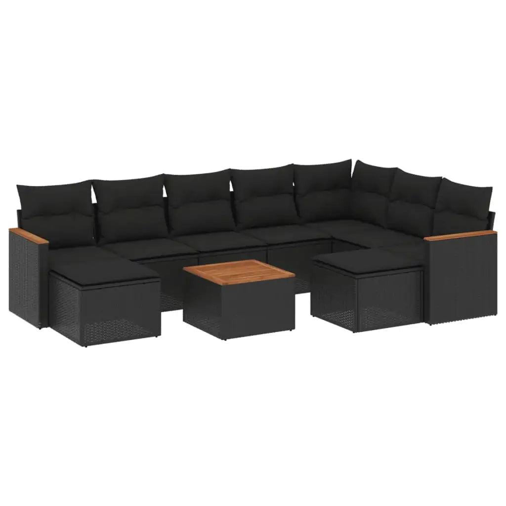 Set Divani da Giardino 10pz con Cuscini in Polyrattan Nero - homemem39
