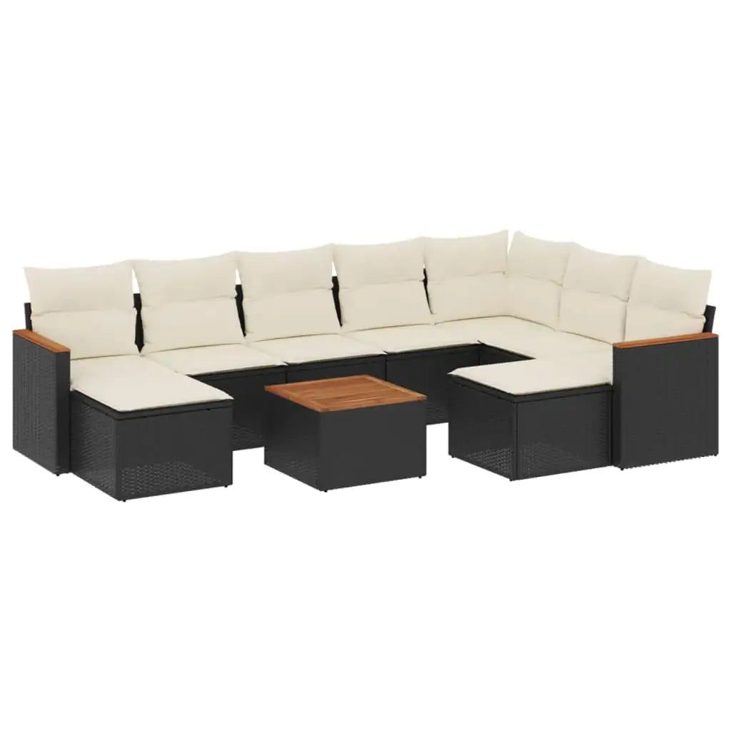 Set Divani da Giardino 10pz con Cuscini in Polyrattan Nero - homemem39