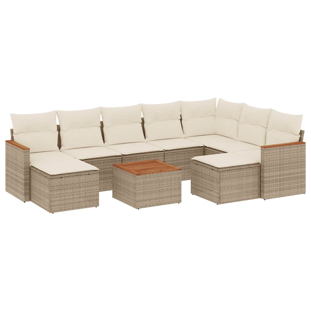 Set Divano da Giardino 10 pz con Cuscini Beige in Polyrattan