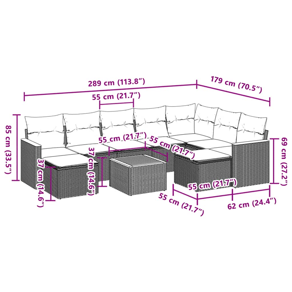 Set Divano da Giardino 10 pz con Cuscini Beige in Polyrattan | homemem39