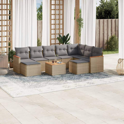 Set Divano da Giardino 10 pz con Cuscini Beige in Polyrattan - homemem39