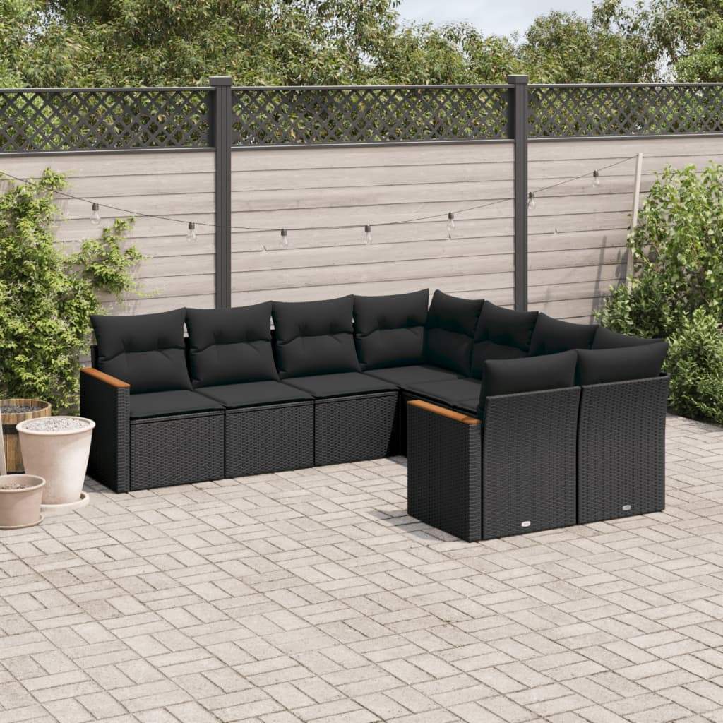 Set Divani da Giardino con Cuscini 8 pz Nero in Polyrattan - homemem39