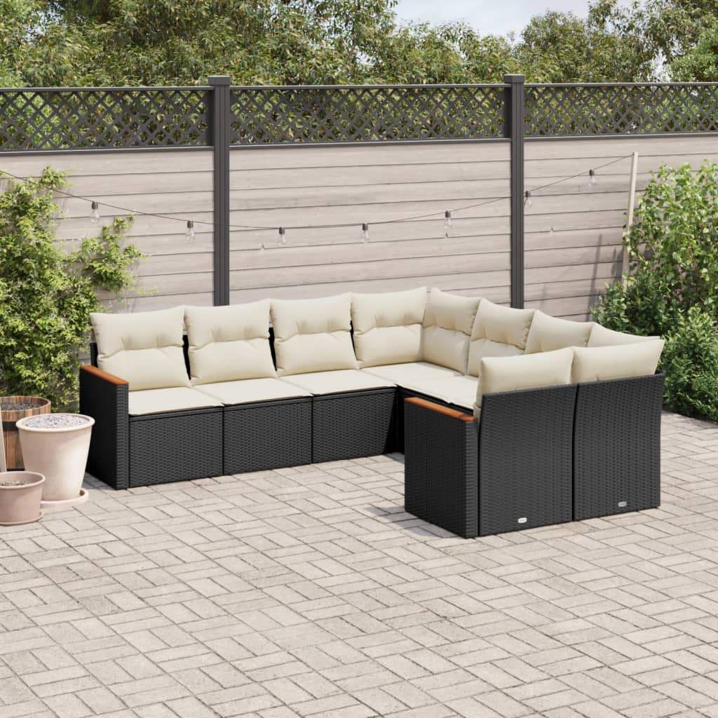 Set Divani da Giardino con Cuscini 8 pz Nero in Polyrattan - homemem39