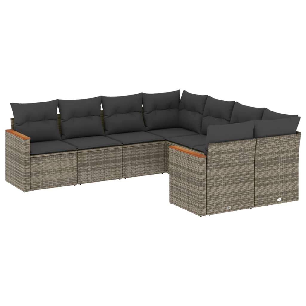 Set Divano da Giardino 8 pz con Cuscini Grigio in Polyrattan - homemem39