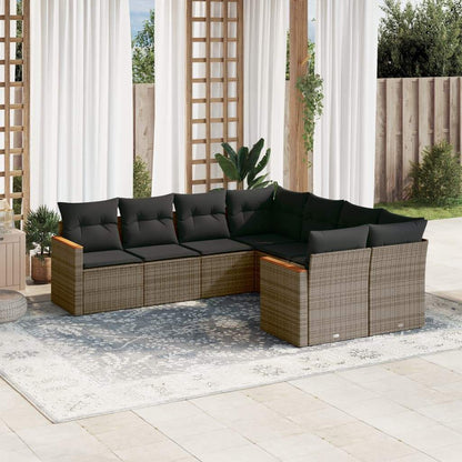 Set Divano da Giardino 8 pz con Cuscini Grigio in Polyrattan - homemem39